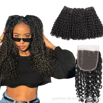 Amanda 10a 11a Fumi Super Double Drawn Virgin Indian Human Hair Pixie Curls 3 Bundles with Lace Frontal Closure